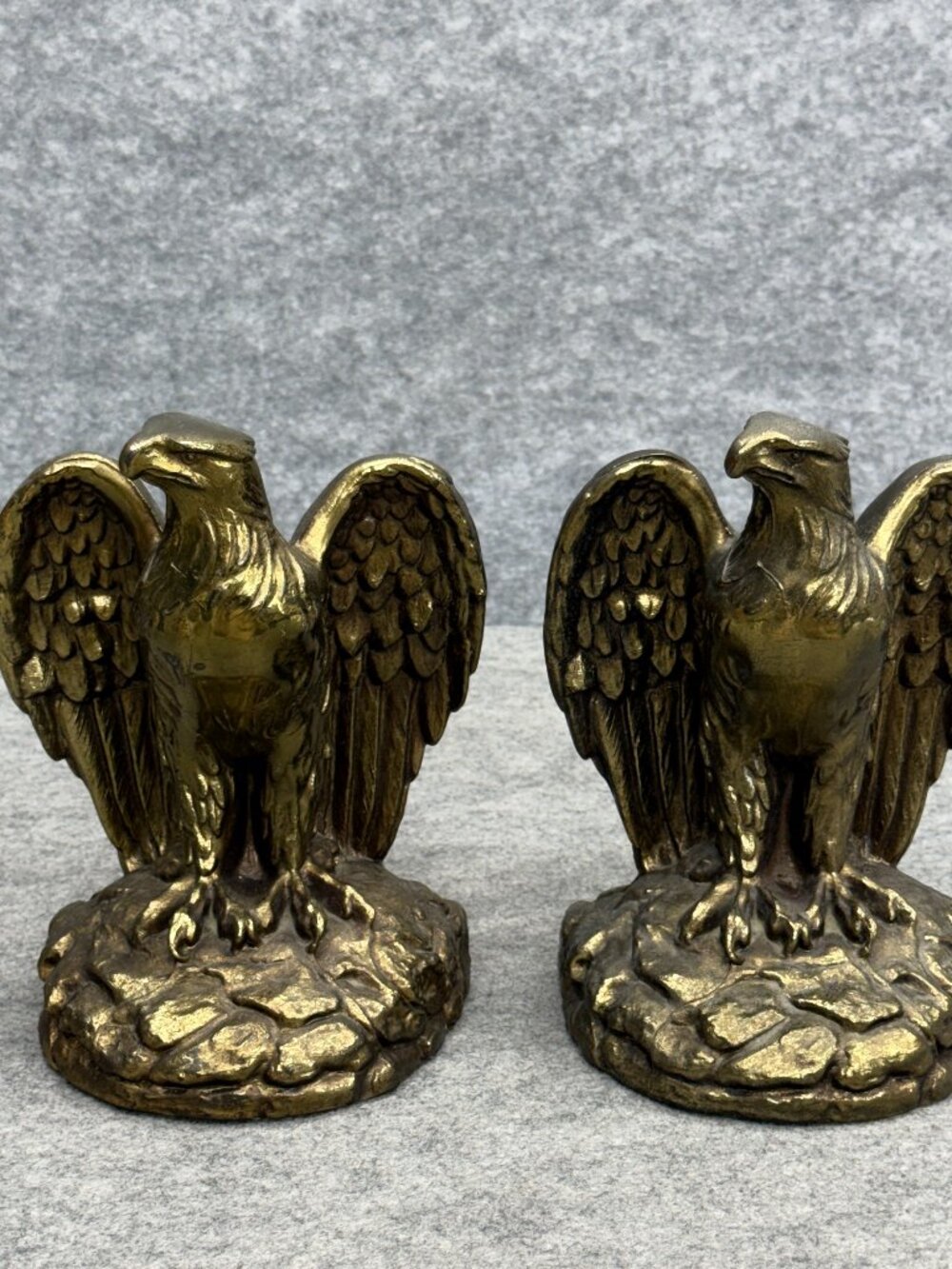 Vintage Mid-Century Brass American Bald Eagle Bookends - Pair (c. 1965)
